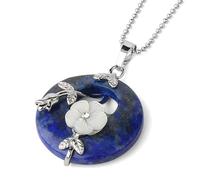 Collana con Ciondolo a Forma di Ciambella in Cristallo Naturale per Donne e Uomini|Ciondolo con Pietra Preziosa e Fiore di Giada con Catena in Argento e Perline,Amuleto,Gioielli,Regali per Ragazze,La
