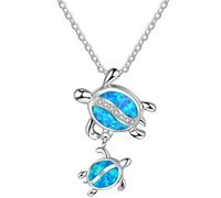 Collana con ciondolo a forma di ciondolo per donna, ragazza, blu oceano, pietra preziosa con opale, grande piccola tartaruga marina, pendenti con gocce, collana, gioielli, regali (multicolore) Practic