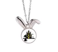 Collana con ciondolo a forma di coniglietto con castello terribile e cupo per Halloween, idea regalo