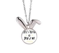 Collana con ciondolo a forma di coniglietto con frase "All I Need Is You And Me", idea regalo
