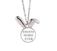 Collana con ciondolo a forma di coniglietto con frase "Best Nurse Ever", idea regalo