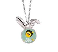 Collana con ciondolo a forma di coniglietto con scritta "Happy Easter Festival", colore: giallo