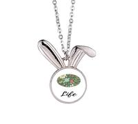 Collana con ciondolo a forma di coniglietto verde scuro con fiori, idea regalo