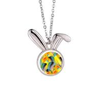 Collana con ciondolo a forma di coniglio con piuma e fiore colorato, idea regalo