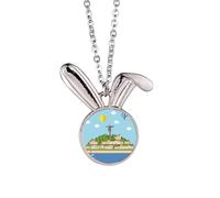 Collana con ciondolo a forma di coniglio del Monte Corcovado con palloncino di fuoco del Brasile, idea regalo