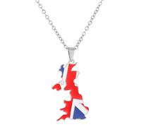 Collana con ciondolo a forma di contorno del Regno Unito di Gran Bretagna e Irlanda del Nord, in acciaio inox, con ciondolo a forma di mappa, Misura unica, come descritto, come descritto