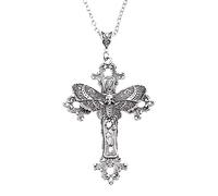 Collana con ciondolo a forma di croce con grande falena, in filigrana, stile vittoriano, gotico, gioiello, amuleto, girocollo, teschio, falena, Misura unica, come descritto, come descritto