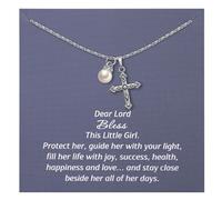 Collana con ciondolo a forma di croce con perle da donna, gioiello per la benedizione cristiana, regalo per battesimo, prima comunione, elegante collana con croce e perle, regalo basato sulla fede con