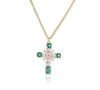 Collana con ciondolo a forma di croce di perle, vintage, con pietra rosa e verde, collana squisita e versatile che può essere indossata con qualsiasi stile, adjustable, Cristallo