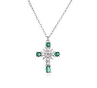 Collana con ciondolo a forma di croce di perle, vintage, con pietra rosa e verde, collana squisita e versatile che può essere indossata con qualsiasi stile, adjustable, Cristallo