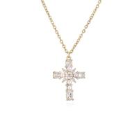 Collana con ciondolo a forma di croce di perle, vintage, con pietra rosa e verde, collana squisita e versatile che può essere indossata con qualsiasi stile, adjustable, Cristallo