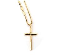 Collana con ciondolo a forma di croce in oro 14 carati, per uomo, marito, sottile taglio diamante 14 k, con chiusura solida e resistente e bordo smussato religioso, Corda Oro, Diamante