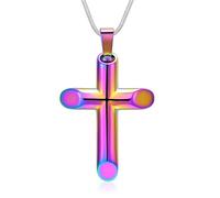 Collana con ciondolo a forma di croce per ceneri di cremazione, gioiello commemorativo per preghiera del Signore, collane con croce per ceneri, Acciaio inossidabile, Nessuna pietra preziosa
