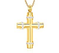 Collana con ciondolo a forma di croce per ceneri di cremazione, gioiello commemorativo per preghiera del Signore, collana con croce per ceneri, Acciaio inossidabile, Nessuna pietra preziosa