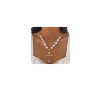 Collana con ciondolo a forma di croce placcata oro e argento, stile gotico, impilabile, perline barocche, gioielli alla moda, accessori per feste, regali per le donne