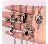 Collana con ciondolo a forma di croce, ragno, bara e spada in stile Y2K Gothic Punk Rock, catena in acciaio inossidabile, collana hip hop personalizzata, può essere indossata a strati, unisex 45 cm+5