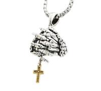 Collana con ciondolo a forma di crocifisso con scheletro e mani di preghiera, stile gotico, simbolo religioso, accessorio per amanti del rock, Misura unica, come descritto, come descritto