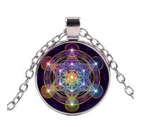 Collana con ciondolo a forma di cubo di metatron sacro geometria fiore della vita arte foto di vetro cupola magica esagramma collane per le donne regali