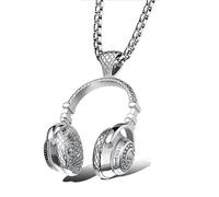 Collana con ciondolo a forma di cuffia con musica DJ, catena lunga, da uomo e donna, stile hip hop, punk, gioielli in acciaio inox, Acciaio inossidabile