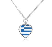 Collana con ciondolo a forma di cuore con bandiera della Grecia, per ceneri e ceneri, collana commemorativa per animali domestici