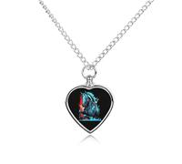 Collana con ciondolo a forma di cuore con ciondolo a forma di cavallo, con urna ad acquerello, per ceneri, collana commemorativa per animali domestici