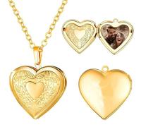Collana con ciondolo a forma di cuore con foto personalizzata, idea regalo con incisione e testo, Misura unica, Metallo, Nessuna pietra preziosa