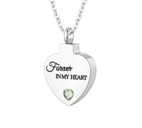 Collana con ciondolo a forma di cuore con pietra portafortuna per la cremazione, con mini urna commemorativa per ceneri, gioiello per donne - Forever In My Heart, Acciaio inossidabile