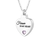 Collana con ciondolo a forma di cuore con pietra portafortuna per la cremazione, con mini urna commemorativa per ceneri, gioiello per donne - Forever In My Heart, Acciaio inossidabile