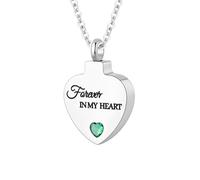 Collana con ciondolo a forma di cuore con pietra portafortuna per la cremazione, con mini urna commemorativa per ceneri, gioiello per donne - Forever In My Heart, Acciaio inossidabile