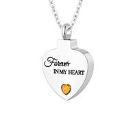 Collana con ciondolo a forma di cuore con pietra portafortuna per la cremazione, con mini urna commemorativa per ceneri, gioiello per donne - Forever In My Heart, Acciaio inossidabile