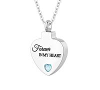Collana con ciondolo a forma di cuore con pietra portafortuna per la cremazione, con mini urna commemorativa per ceneri, gioiello per donne - Forever In My Heart, Acciaio inossidabile