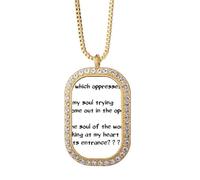 Collana con ciondolo a forma di cuore con scritta in inglese "Soul Knocking On" e cristalli di diamante, gioiello dorato