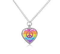Collana con ciondolo a forma di cuore con simbolo della pace arcobaleno, bandiera gay orgogliosa, urna per ceneri