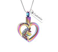 Collana con ciondolo a forma di cuore con unicorno, urna per cremazione, gioielli per ceneri in acciaio inox, con ciondolo in cristallo, Acciaio inossidabile, Nessuna pietra preziosa