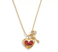 Collana con ciondolo a forma di cuore da donna, catena regolabile in acciaio inossidabile, collana con zircone rosso intarsiato