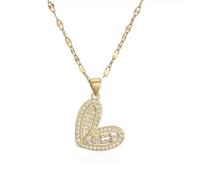 Collana con ciondolo a forma di cuore da donna, con intarsio in zircone brillante, catena regolabile, elegante gioiello in rame placcato oro