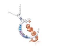 Collana con ciondolo a forma di cuore e luna, con albero della vita, regalo simbolico per mamma, compleanno, Natale, catena regolabile, in lega di zinco, collana simbolica, Misura unica, come