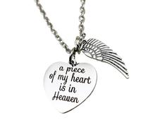 Collana con ciondolo a forma di cuore in acciaio inossidabile, collana con lettere "A piece of my heart is in the sky", stile 2