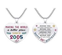 Collana con ciondolo a forma di cuore in acciaio inox con incisione "Born In 2004", regalo per il 20° compleanno da donna, misura media, senza pietre preziose