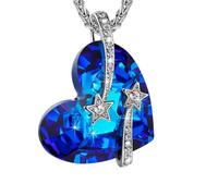 Collana con ciondolo a forma di cuore in cristallo blu con stelle tempestate di diamanti scintillanti, collana da donna, accessori di abbigliamento, Misura unica, Acciaio inossidabile, Nessuna pietra