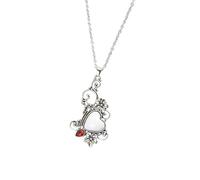 Collana con ciondolo a forma di cuore in filigrana in argento anticato, con pietra bianca e cristallo rosso, gioiello floreale per