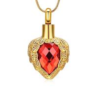 Collana con ciondolo a forma di cuore in vetro dorato con ali d'angelo, gioiello per ceneri, Acciaio inossidabile, Nessuna pietra preziosa