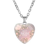 Collana con ciondolo a forma di cuore, incisione in vetro, con lettera e fiore, per la festa della mamma, regalo per donne, buona mamma mai, rosa, lavorazione durevole