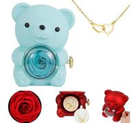 Collana con ciondolo a forma di cuore inciso, con vera scatola regalo di rose, set regalo con rose conservate, petali di rosa eterni, cofanetto portagioie a forma di orso di rose, regalo per donne, 1