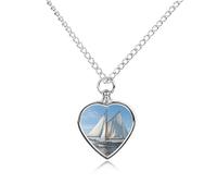Collana con ciondolo a forma di cuore per ceneri a vela con paesaggio marino e barca a vela, gioiello commemorativo per animali domestici