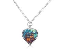 Collana con ciondolo a forma di cuore per ceneri con castelli fantasma, zucca, pipistrelli, luna, collana commemorativa