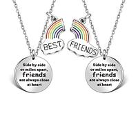 Collana con ciondolo a forma di cuore, regolabile, con scritta "Side by side or miles apart best friends are always close at heart", Grande, Acciaio inossidabile