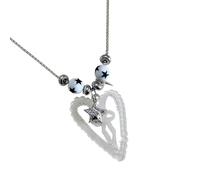 Collana con ciondolo a forma di cuore romantico, con fiocco, colore vivace, leggero, in acrilico, accessorio elegante, collana colorata con nodo a farfalla, One Size, come descritto, come descritto