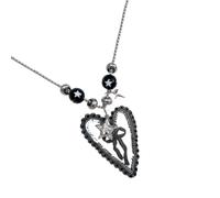 Collana con ciondolo a forma di cuore romantico, con fiocco, colore vivace, leggero, in acrilico, accessorio elegante, collana colorata con nodo a farfalla, One Size, come descritto, come descritto