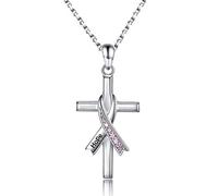 Collana con ciondolo a forma di cuore rosa, in argento Sterling 925, per sensibilizzazione al cancro al seno, regalo per donne sopravvissute al cancro, Piccolo, Argento, Zirconie sintetico
